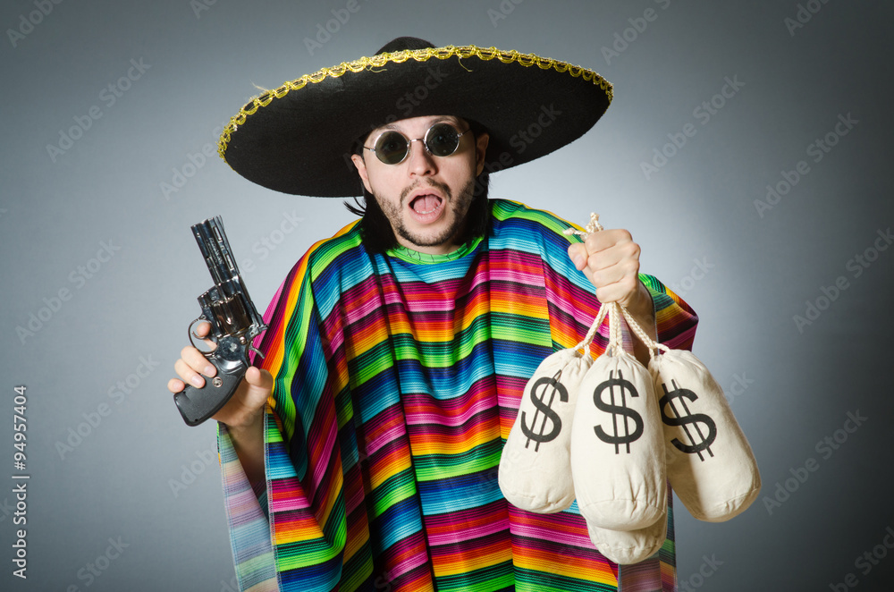 Man with gun and money sacks