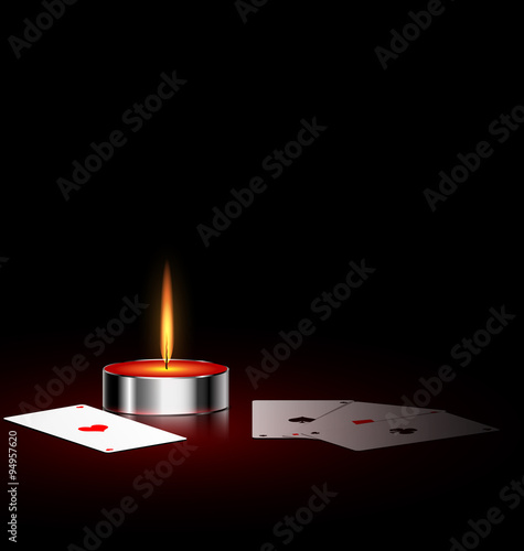 burning small candle and cards