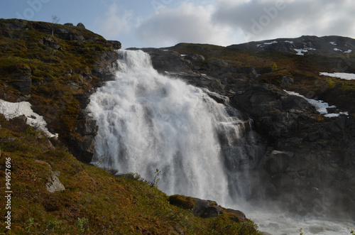 Fototapeta Naklejka Na Ścianę i Meble -  Large waterfall in subarctic Swedish mountains