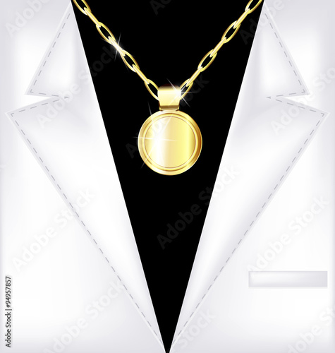 white suit and golden chain