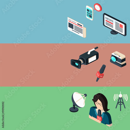Mass media journalism broadcasting news cast banners