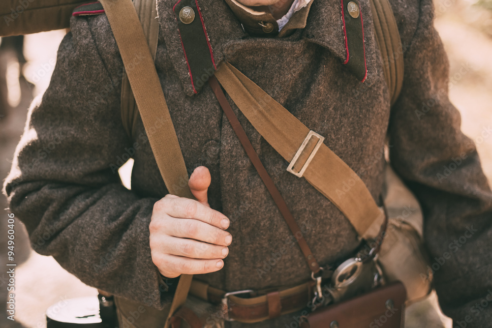 Unidentified re-enactor dressed as Soviet soldier. Unidentified re-enactor dressed as Soviet soldier.