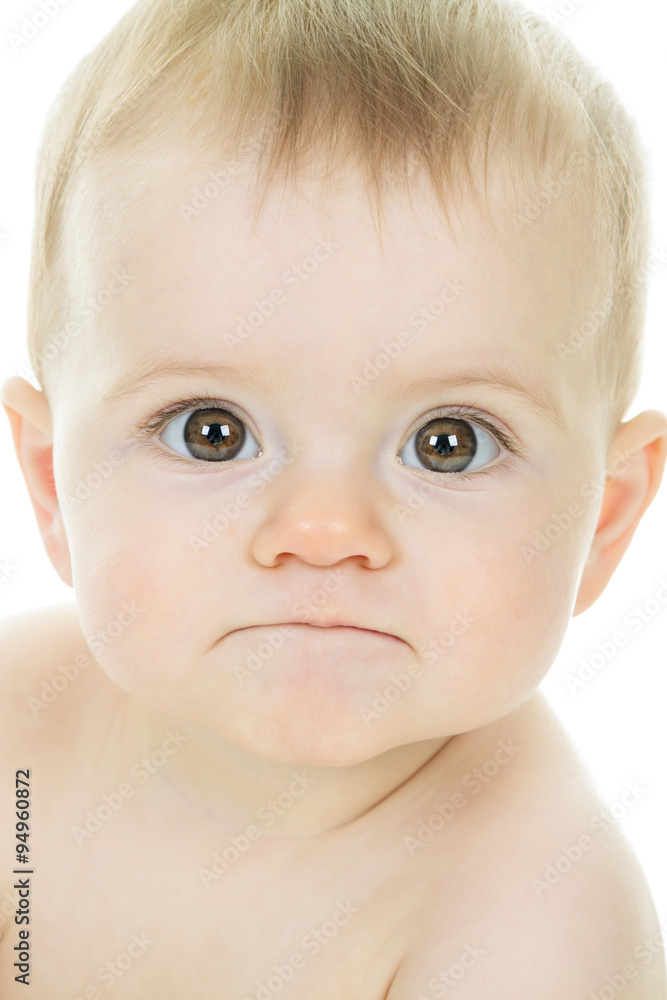 Sweet little boy sitting on studio white background Sweet little boy sitting on studio white background