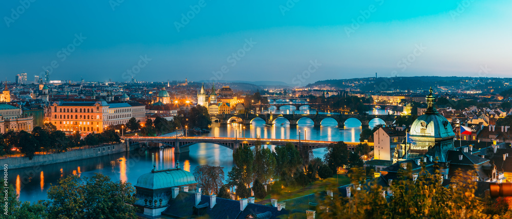Obraz premium Aerial view of cityscape of Prague, Czech Republic.