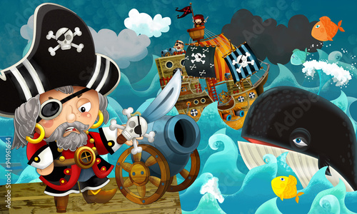 Dekoracja na wymiar  cartoon-scene-with-pirate-captain-background-illustration-for-the-children
