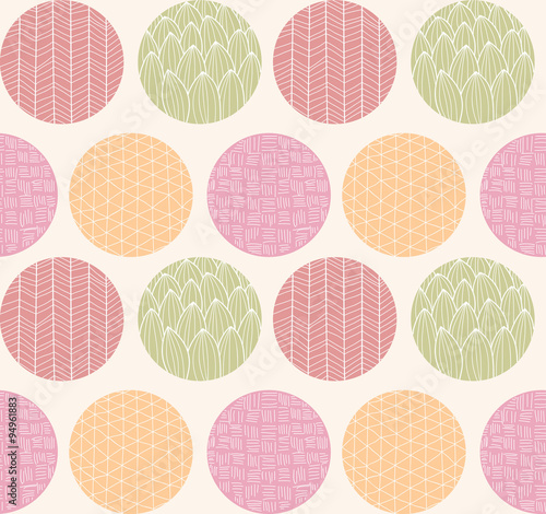 Seamless pattern with ornamental circles and line drawings
