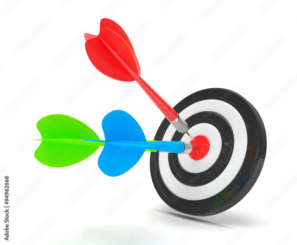 Three multicolor arrows darts in center. Three multicolor arrows darts in center.