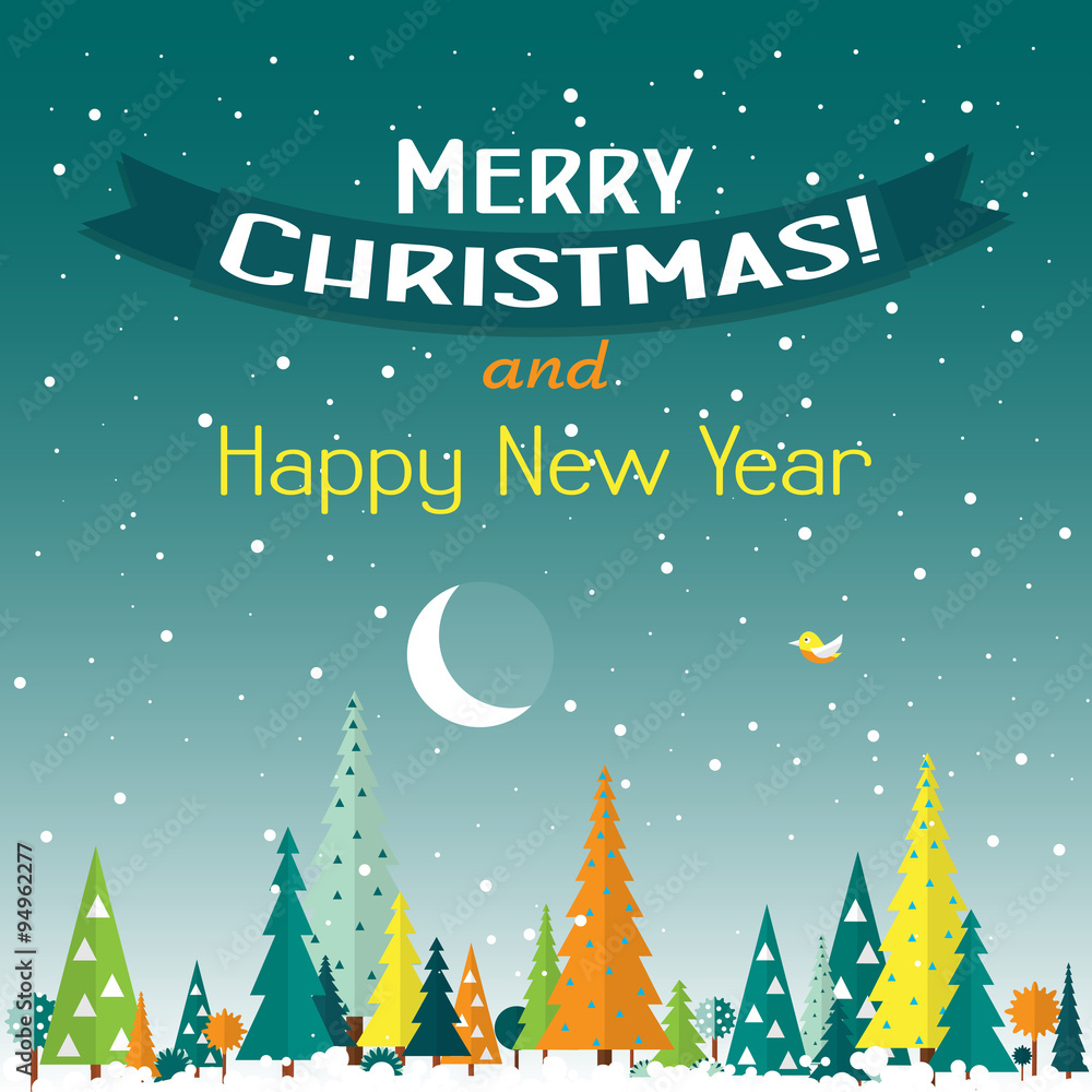 Fototapeta premium Template Christmas greeting card with a tree, vector