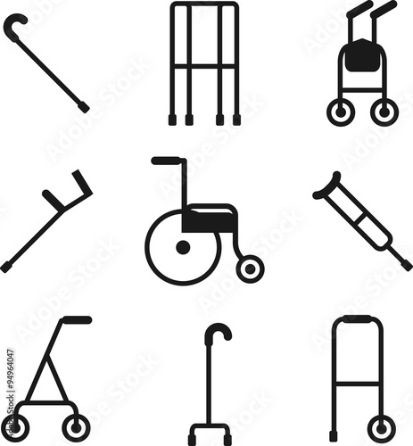 Different styles of walkers. Flat style color vector symbols iso