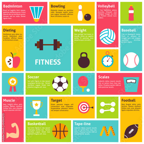 Flat Design Vector Icons Infographic Sport Recreation Fitness Co