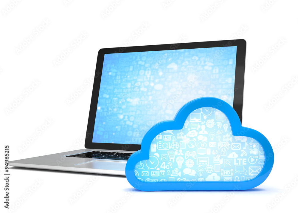 Laptop with cloud computing symbol. 3d render Laptop with cloud computing symbol. 3d render