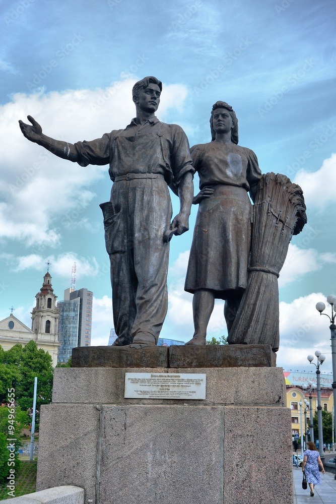 Vilnius city centre green bridge sculptures on July 09, 2015