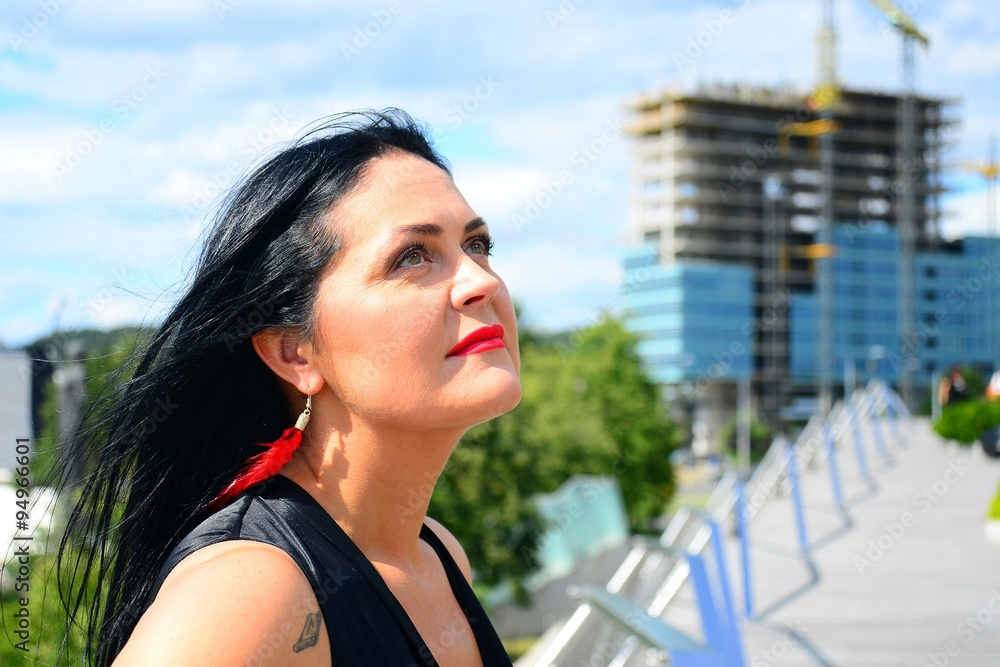Woman in black in the Vilnius city