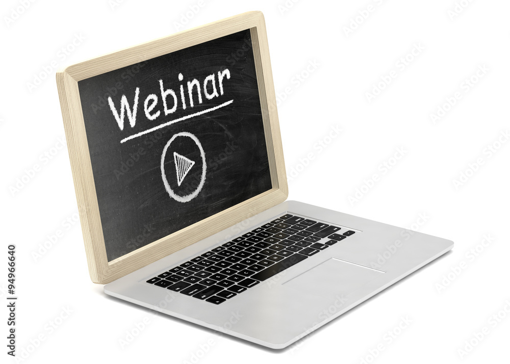 Laptop with chalkboard, video webinar, online education concept Laptop with chalkboard, video webinar, online education concept