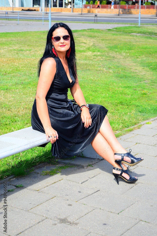 Woman in black in the Vilnius city