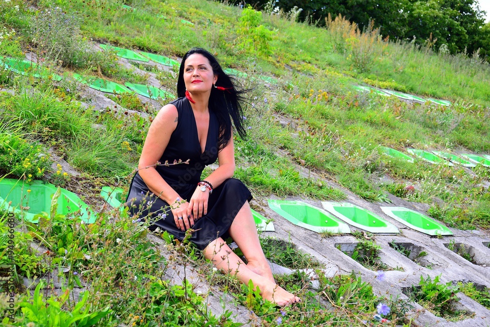 Woman in black in the Vilnius city