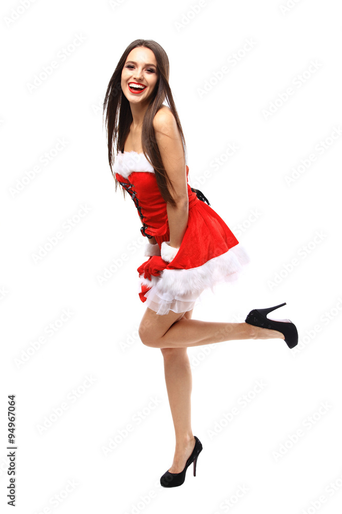beautiful sexy girl wearing santa claus clothes