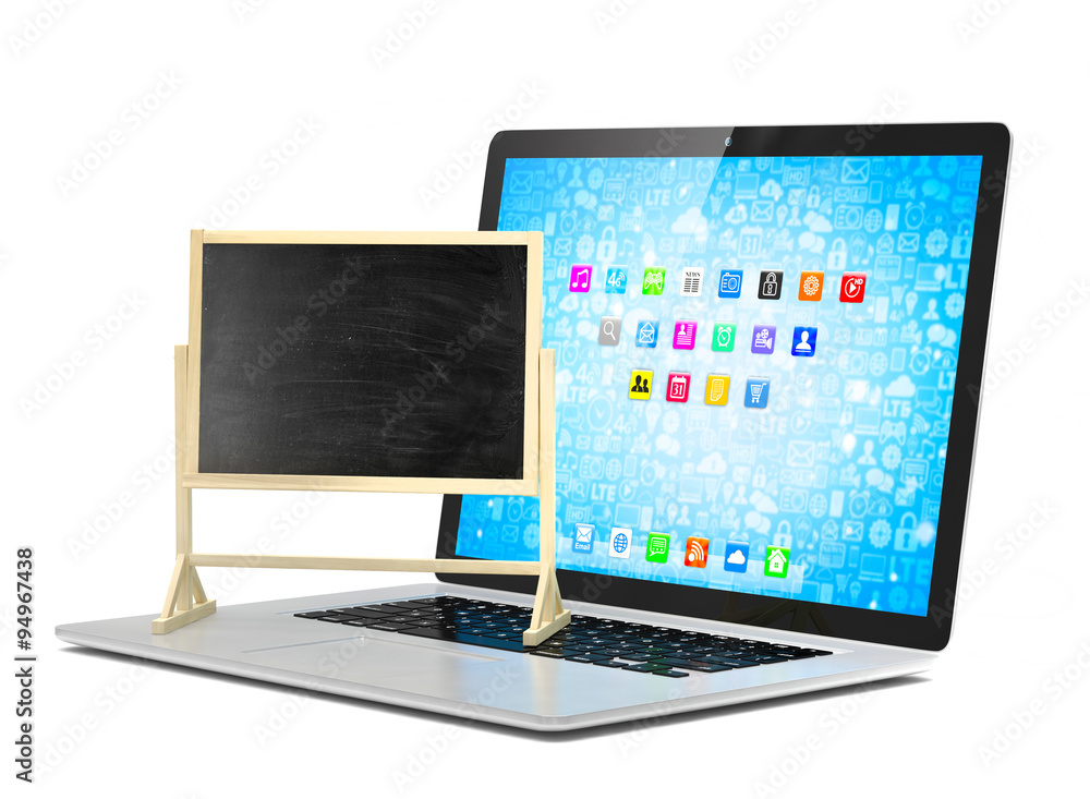 Laptop with chalkboard, online education concept Laptop with chalkboard, online education concept