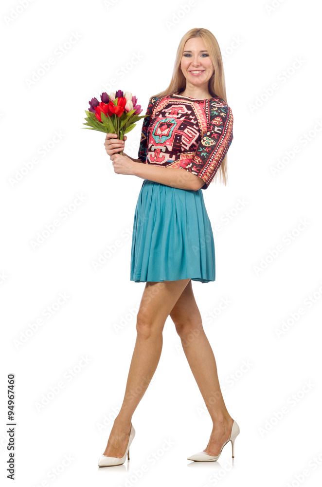 Woman with flowers isolated on white Woman with flowers isolated on white