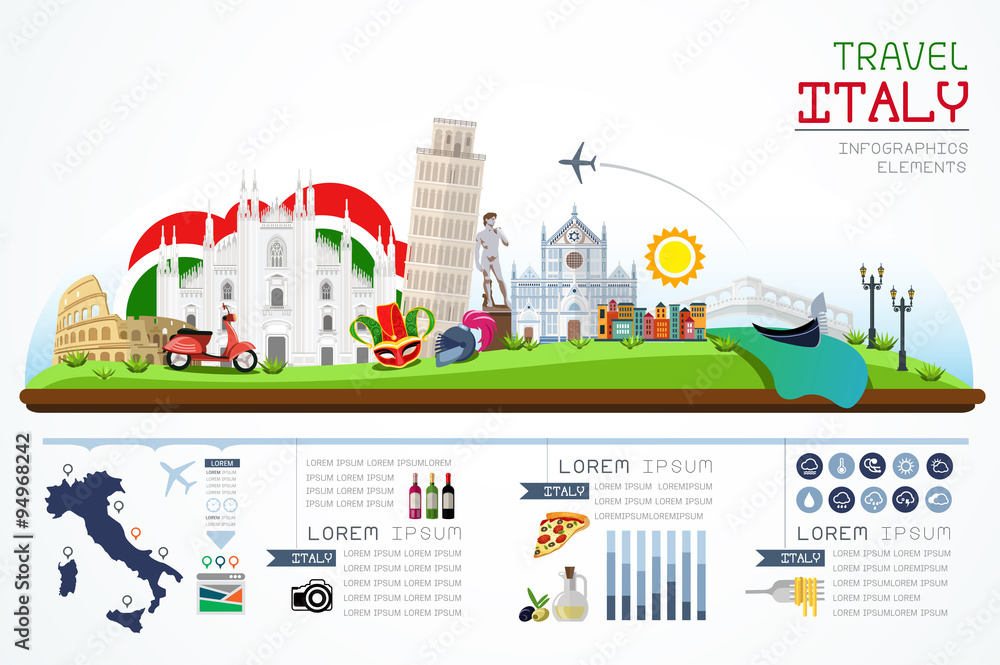 Info graphics travel and landmark italy template design. Concept Vector Illustration