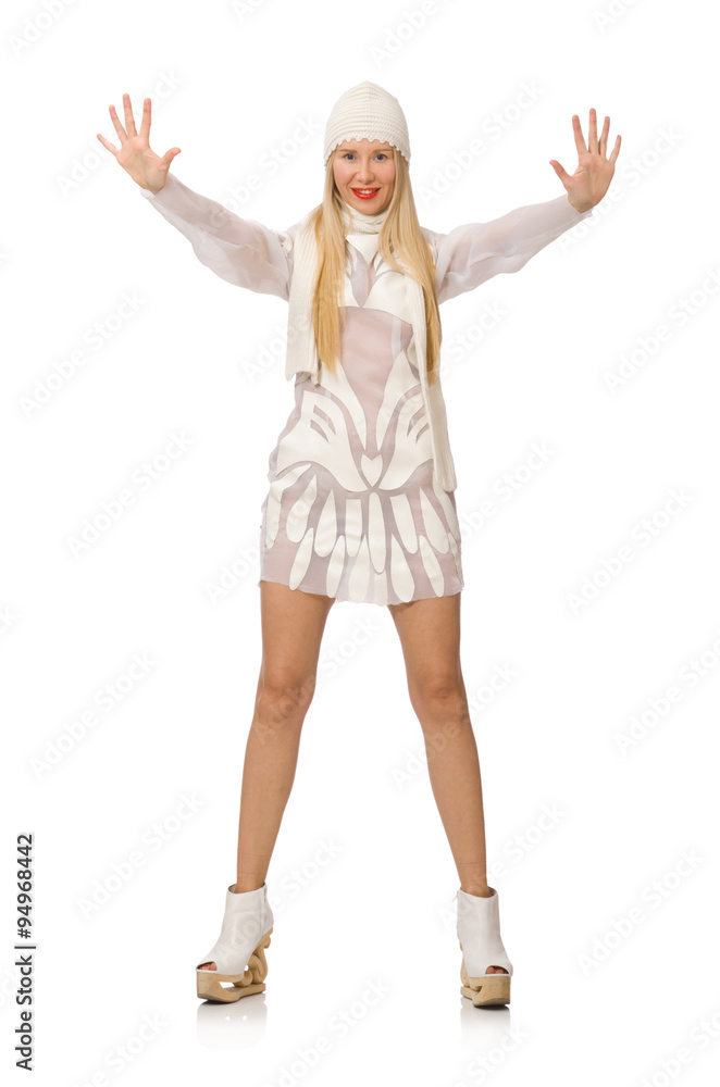 Fototapeta premium Woman wearing white dress isolated on white