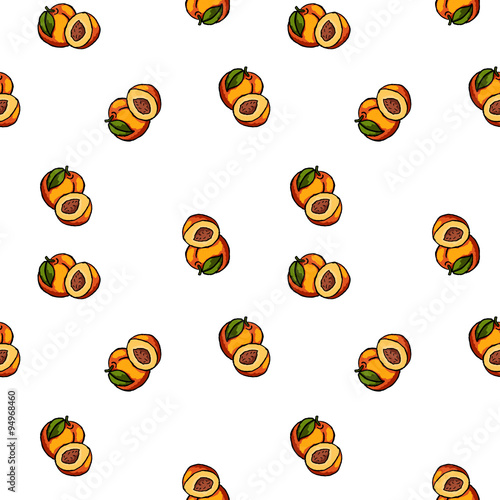 Vector hand drawn seamless peaches pattern