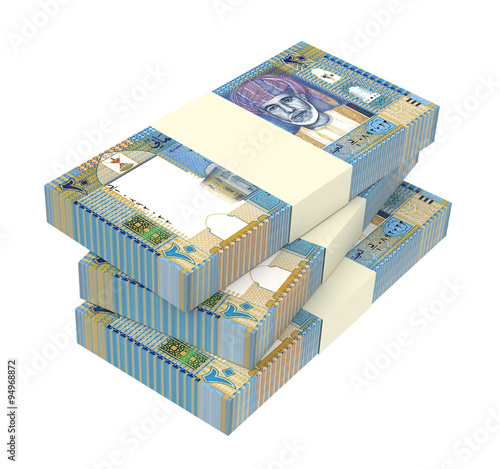 Omani rials bills isolated on white background. Computer generated 3D photo rendering.