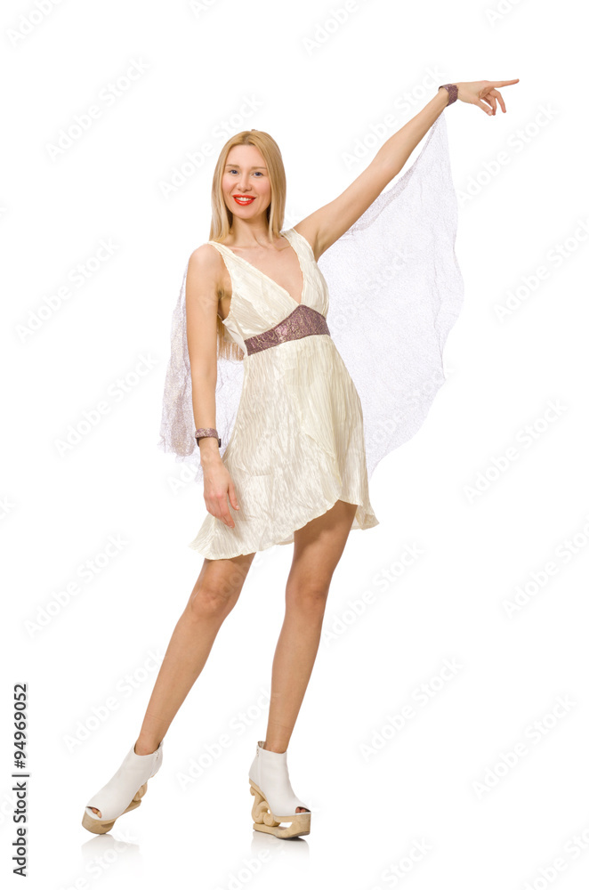Naklejka premium Woman wearing white dress isolated on white