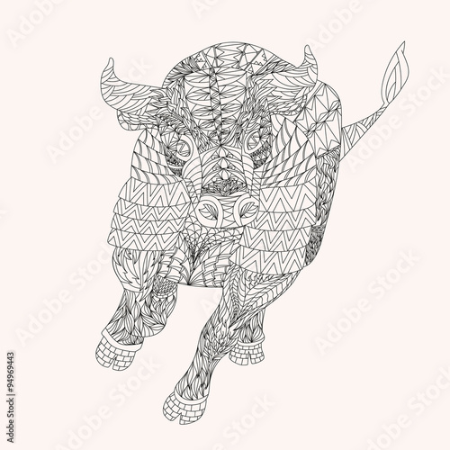 Patterned bull zentangle style. Good for T-shirt, bag or whatever print. EPS 10 vector illustration