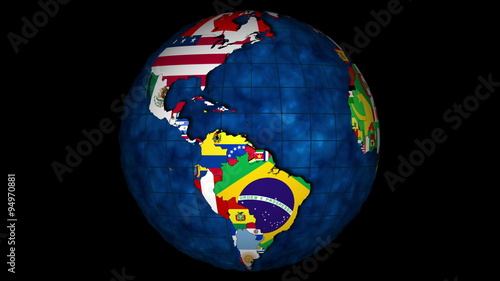 4K, Globe with oceans and with the countries and their national flags rotating