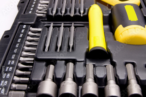 Set of tools on white background photo