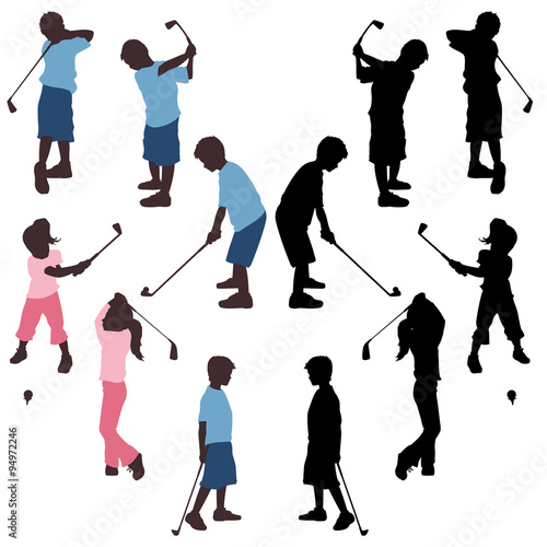 Kids golf silhouettes