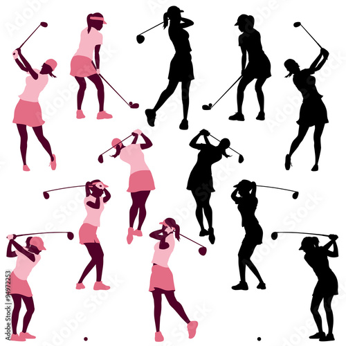 female golf poses in silhouettes