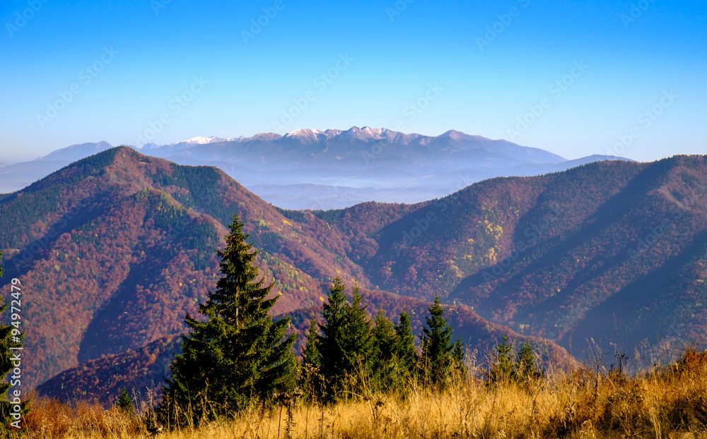 Landscape view of autumn mountain range, Slovakia