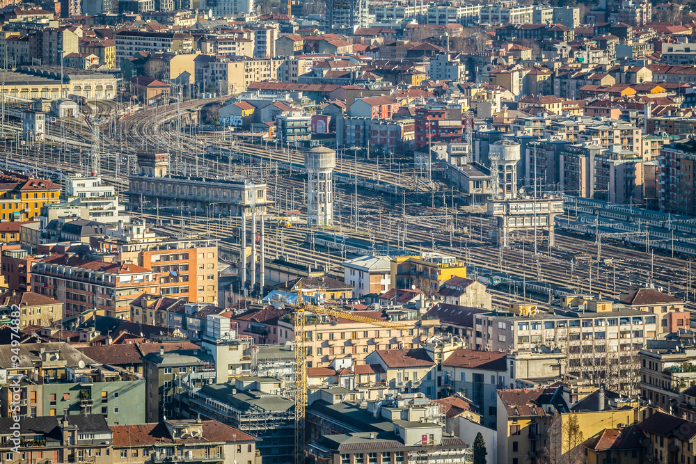 Obraz premium Vista aerea panoramica binari treno , Milano - Italia