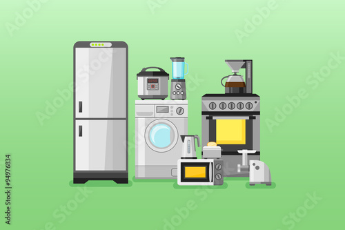 Kitchen appliances horizontal banners. Flat style vector illustration.