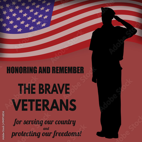 US Army soldier saluting the american flag on red background