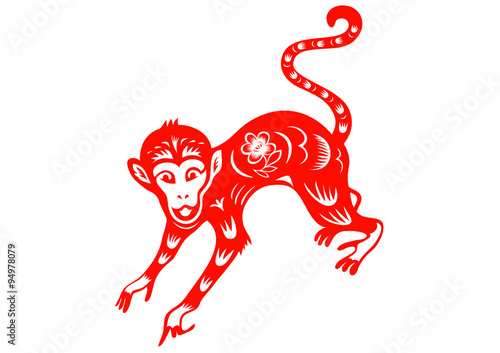 Monkey. Chinese folk paper cutting. Symbol of 2016 New Year.