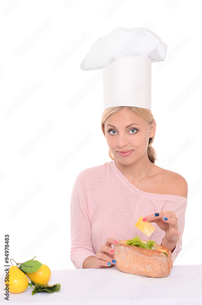 female chef cooking sandwich at table female chef cooking sandwich at table
