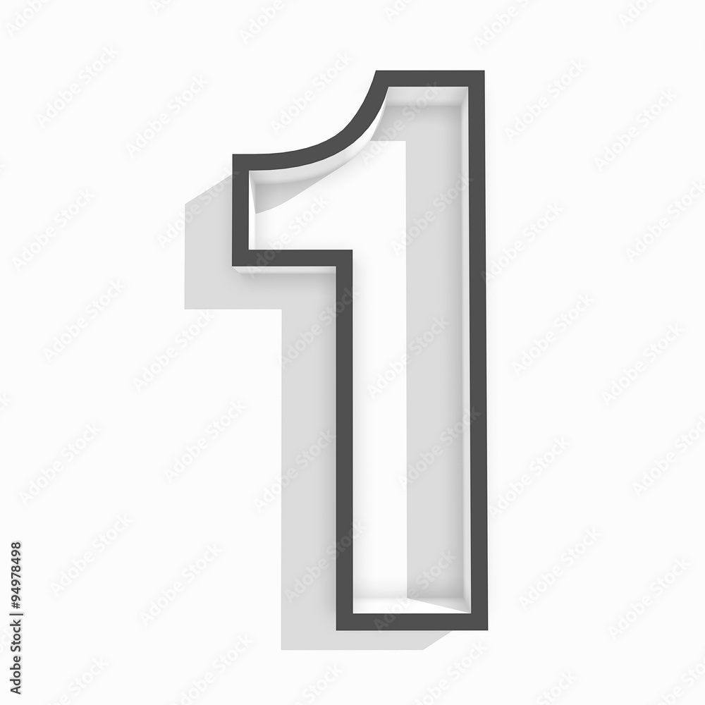 white isolated number 1 one in white background with shadow Stock