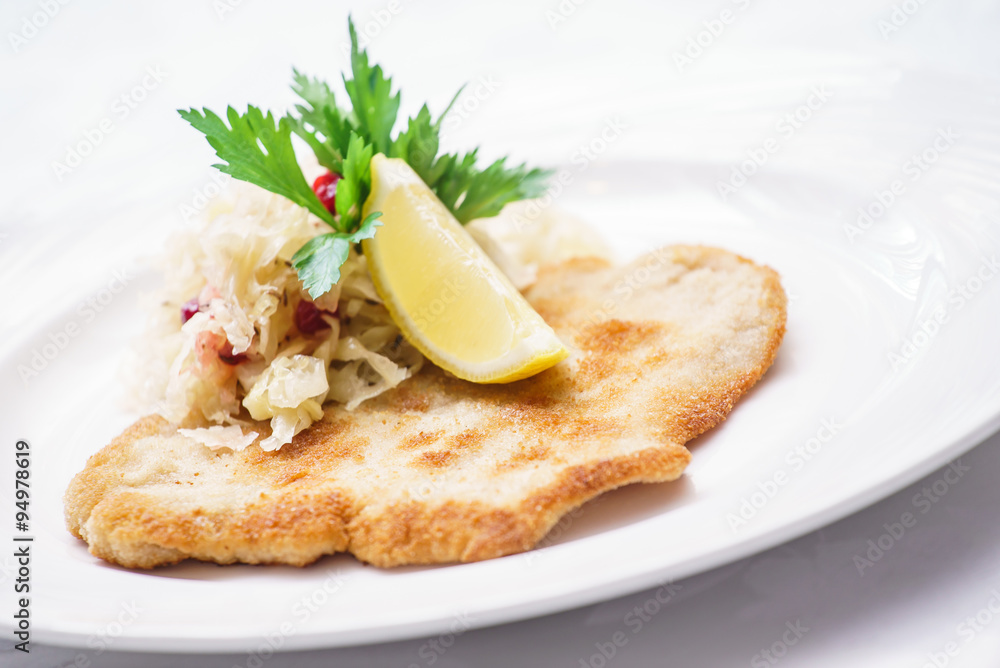 Schnitzel with cabbage
