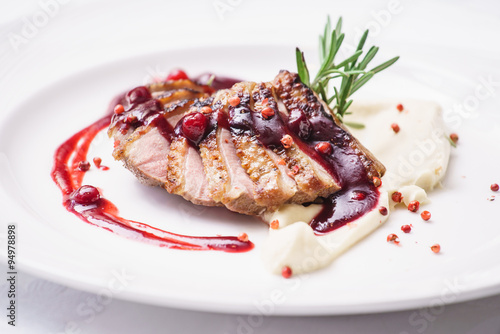 duck breast with mashed potato