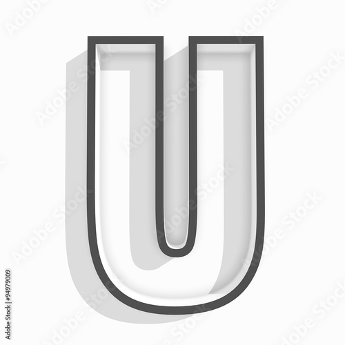 white isolated letter U in white background with shadow