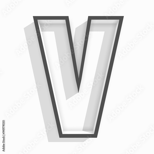 white isolated letter V in white background with shadow