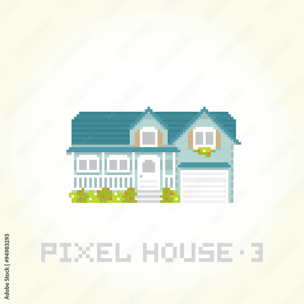 Isolated vector house in pixel art style 3