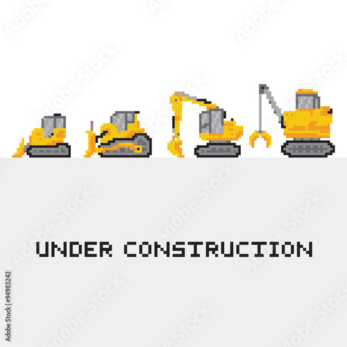 Under construction vehicles vector set in pixel art style 1