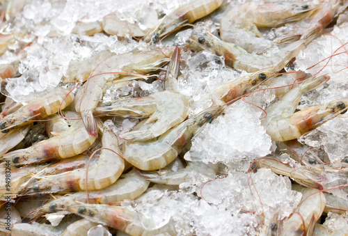 Fresh shrimps with ice.
