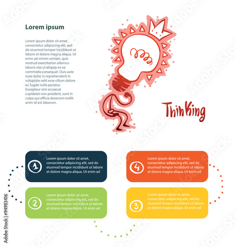Vector Infographics. Image of Information horizontal banners different colors consisting of four steps rectangles with red thinking light bulbs with crowns on a white background.