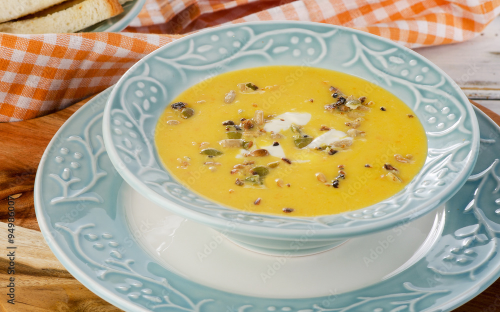 Pumpkin and carrot cream soup. Pumpkin and carrot cream soup.
