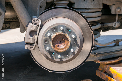 Brakes on a car with removed wheel 